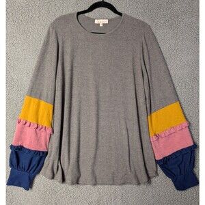 Hailey & Co Women's Top Long Sleeves Tiered Ruffles Size 2X Pullover Soft Gray